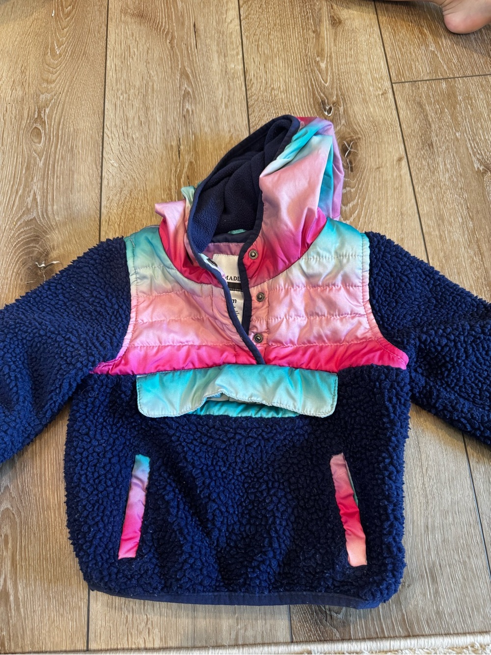 1 Madison Navy Sherpa Hoodie with Pink and Teal Ombre Panels